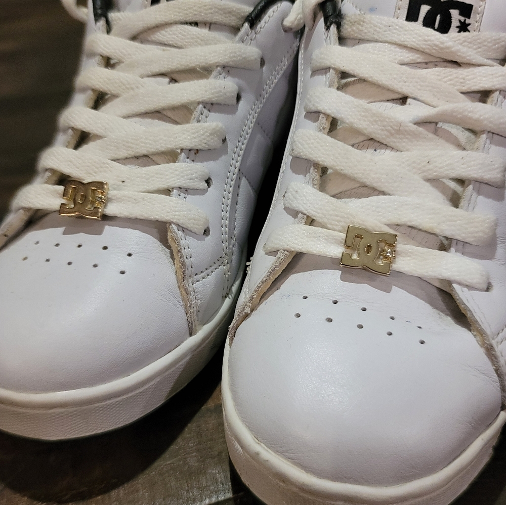 DC White Sneakers with Gold Accents